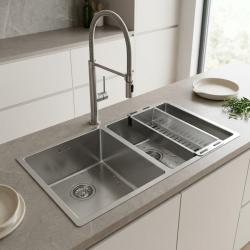 Pure.Sink Comfort Lavello doppio in acciaio inossidabile 74x40 cm, da incasso, a filo piano e da appoggio PCM343440-02